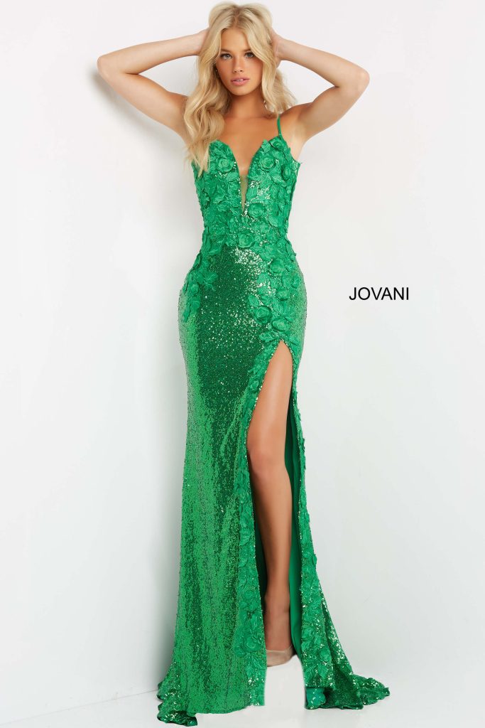 Jovani Floral Sequin Sheath Gown 1012