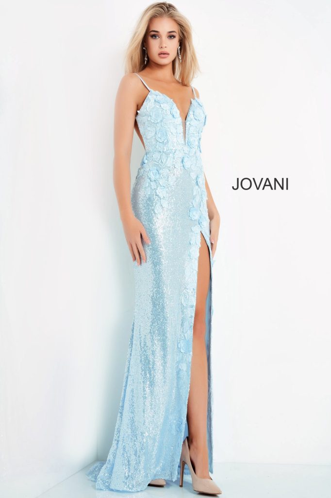 Jovani Floral Sequin Sheath Gown 1012