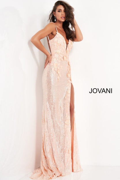 Jovani Floral Sequin Sheath Gown 1012