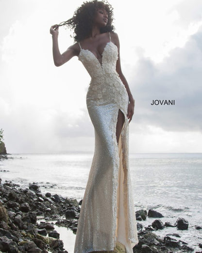 Jovani Floral Sequin Sheath Gown 1012