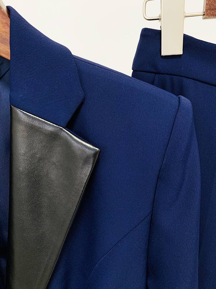 Leather Collar Mid-Length Suit & Pants Set