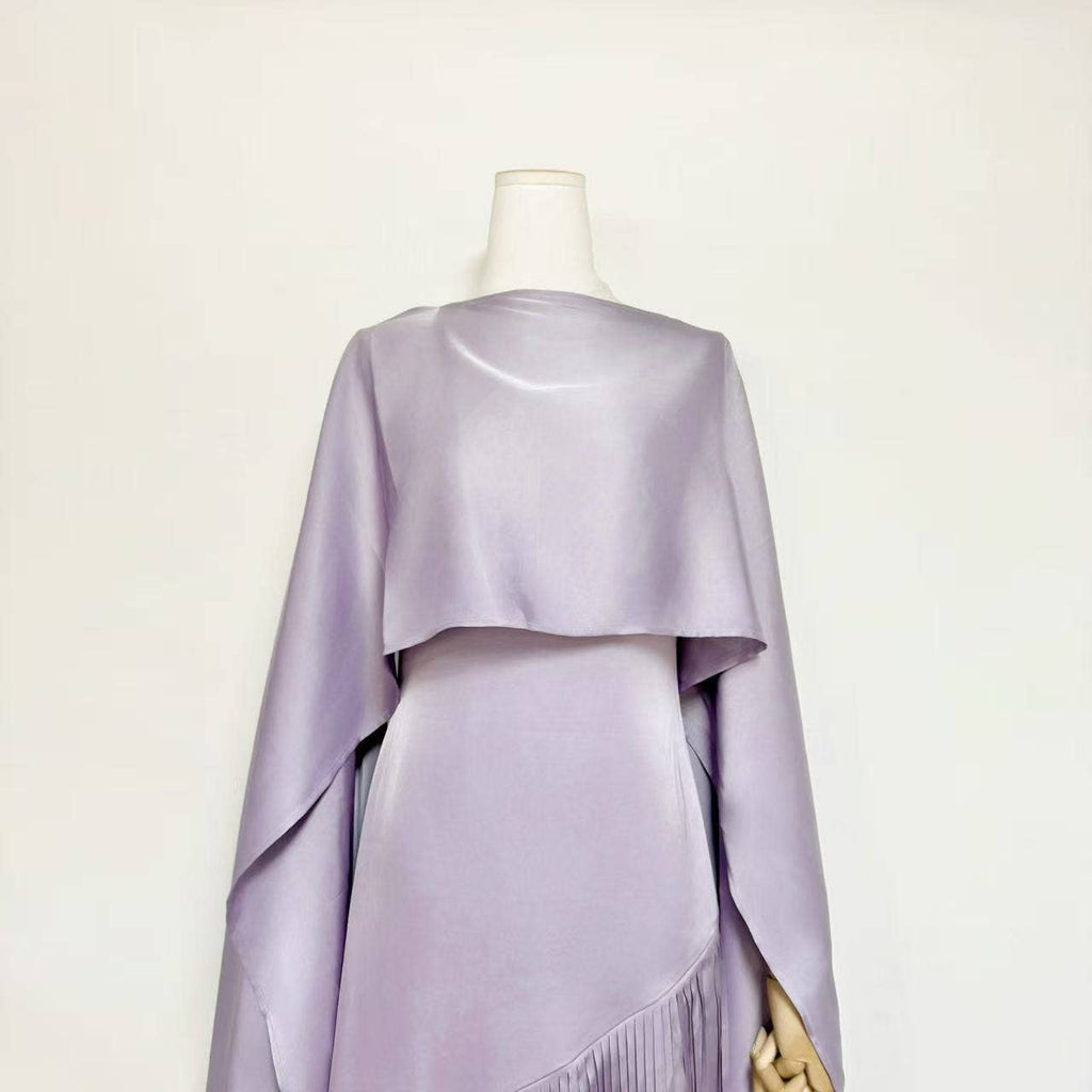 Elegant Satin Cape Fringe Waist Slim Maxi Dress