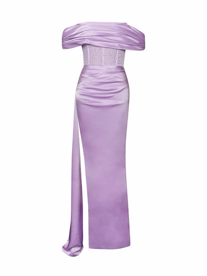 Norma Lilac Draped Corset Satin Gown