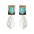 Vintage Pearl & Turquoise Drop Earrings