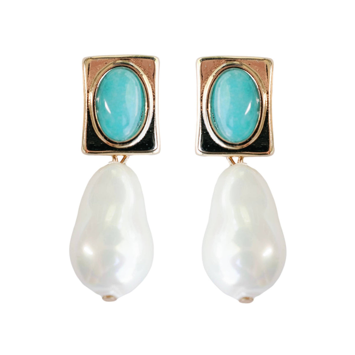 Vintage Pearl & Turquoise Drop Earrings