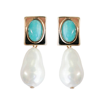 Vintage Pearl & Turquoise Drop Earrings