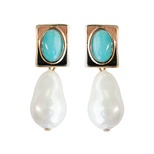 Vintage Pearl & Turquoise Drop Earrings