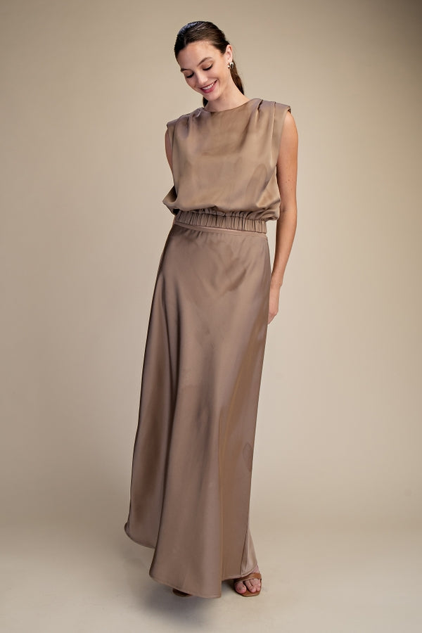 Mocha Satin Maxi Set