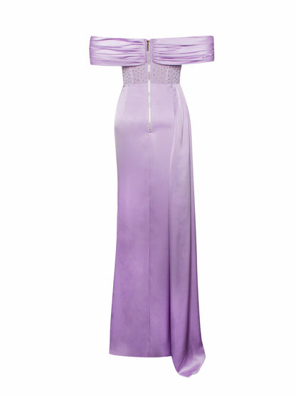 Norma Lilac Draped Corset Satin Gown