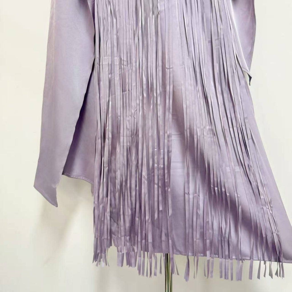 Elegant Satin Cape Fringe Waist Slim Maxi Dress
