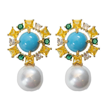 Vintage Pearl Turquoise Statement Earrings