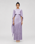 Elegant Satin Cape Fringe Waist Slim Maxi Dress
