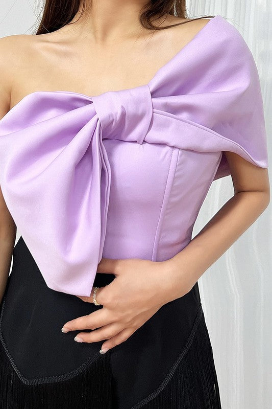 Purple Asymmetric Bow Top