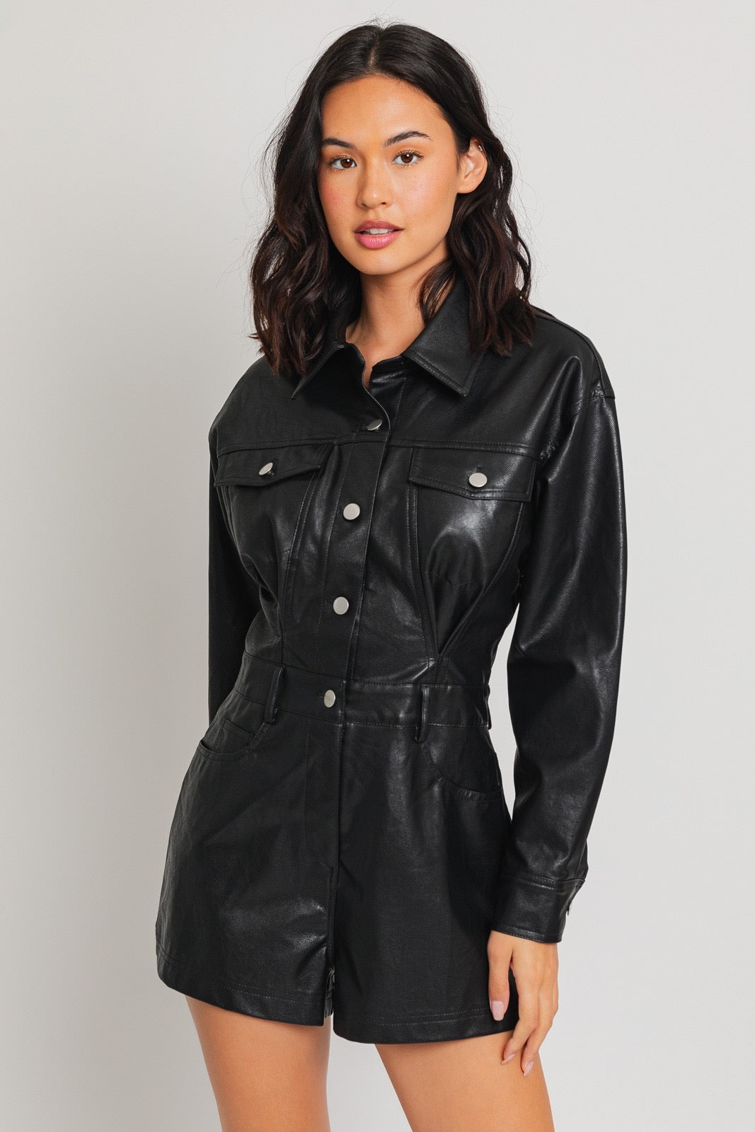 Long sleeve Faux leather romper