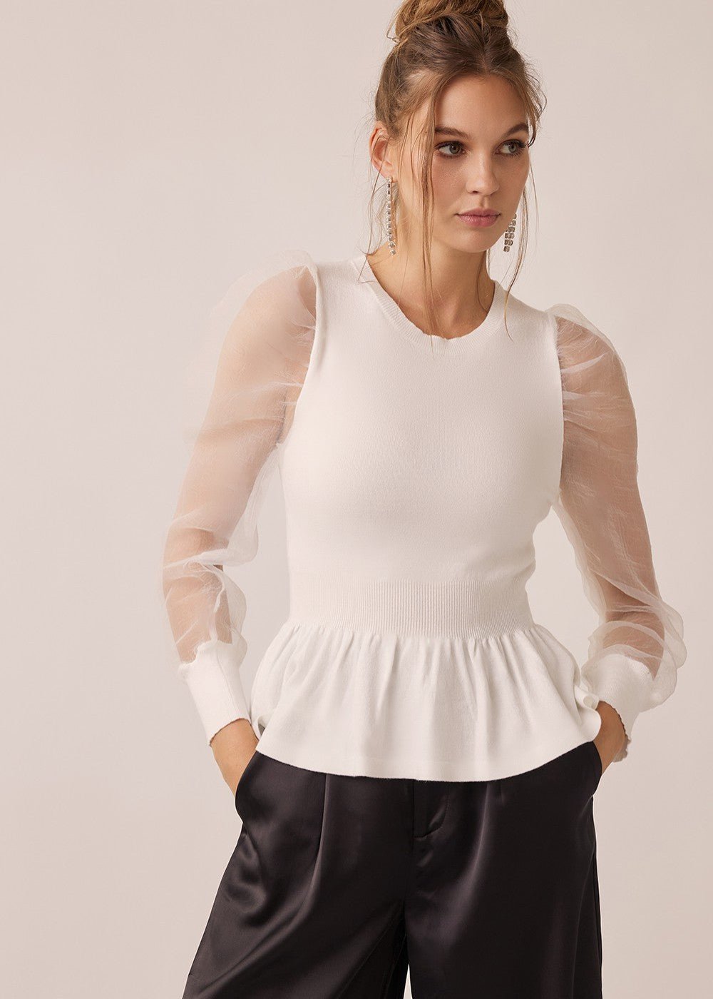 Peplum Sheer Sleeve Knit Top