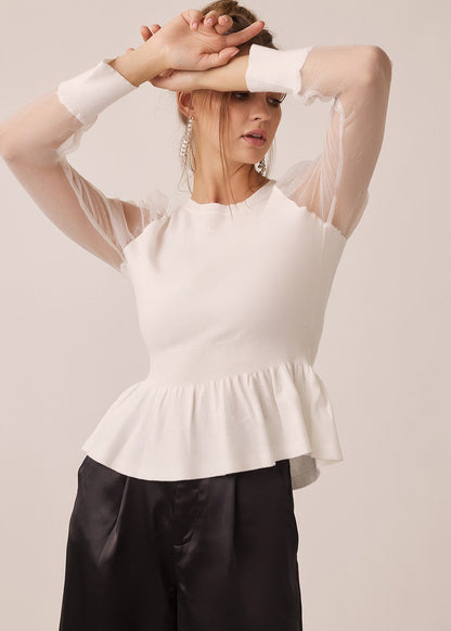 Peplum Sheer Sleeve Knit Top