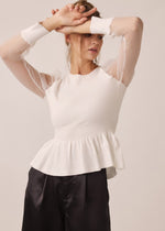 Load image into Gallery viewer, Peplum Sheer Sleeve Knit Top
