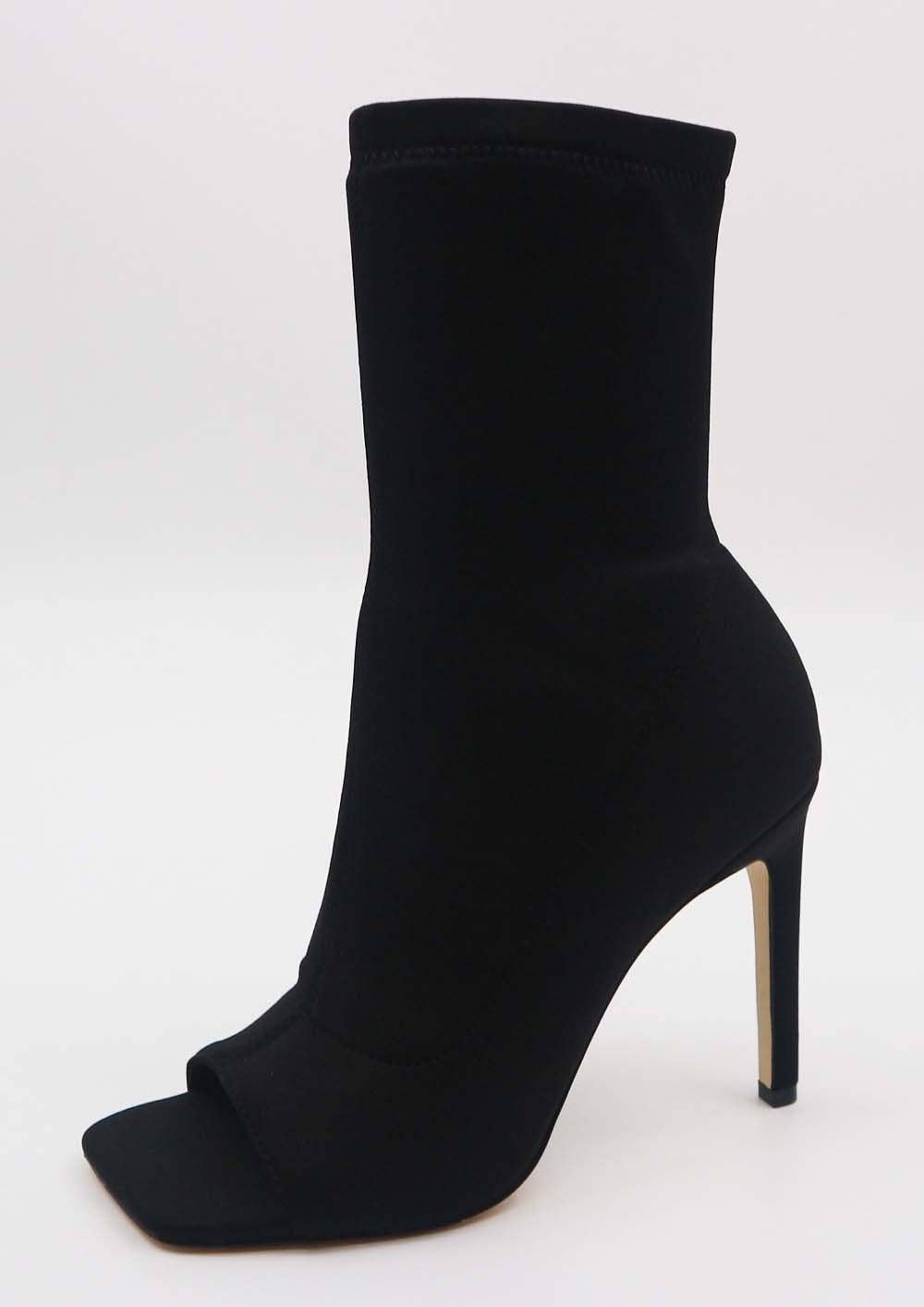 Black Open Toe Heeled Sock Booties