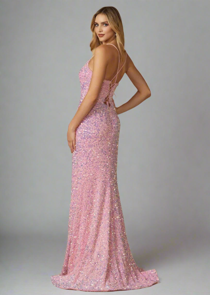 Ice Pink Velvet Sequin Gown