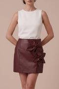 Floral Appliqué Faux Leather Mini Skirt