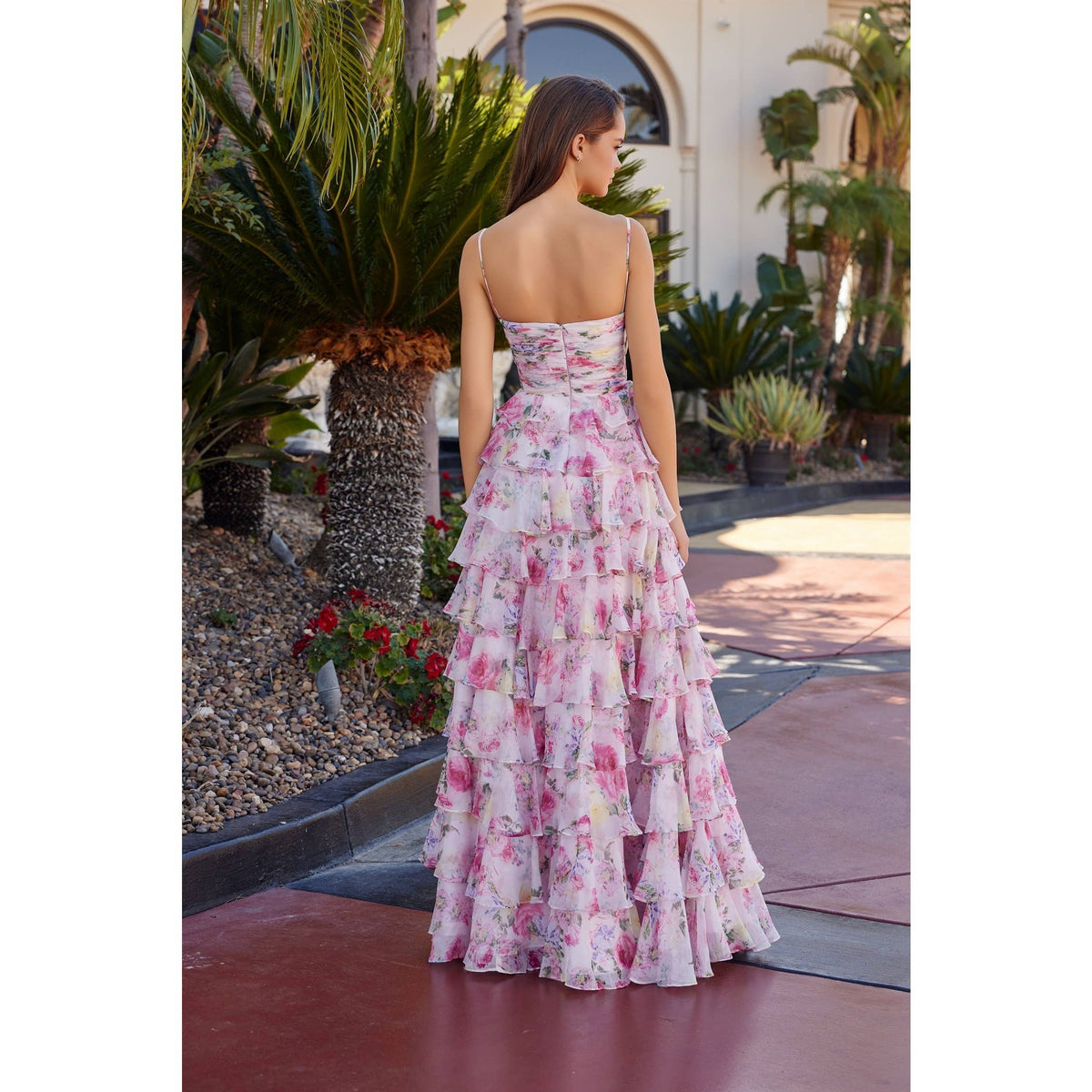 NOX Anabel Floral Chiffon Ruffle Gown