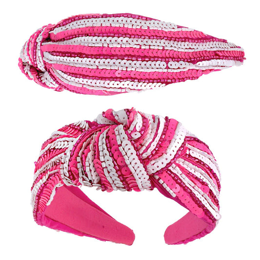 Pink & White Sequin Knot Headband