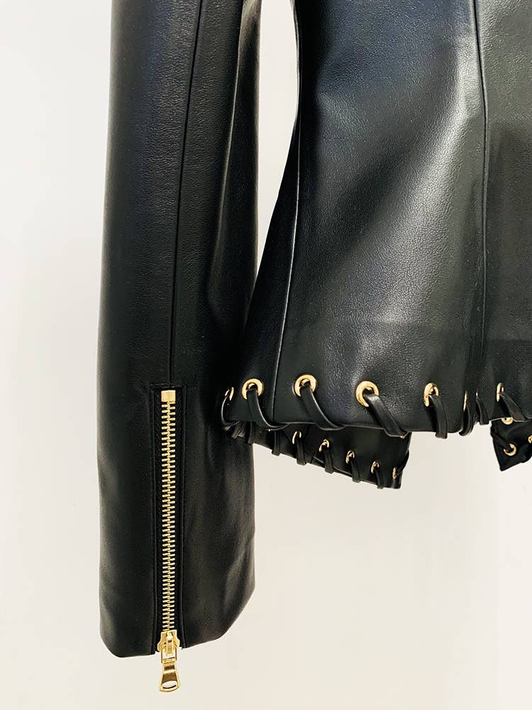 Chic Eyelet Leather Blazer: Edgy Elegance