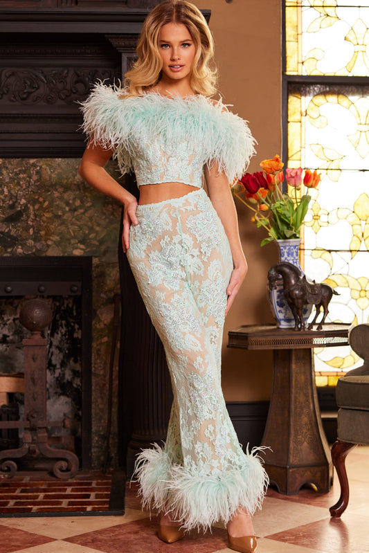 Jovani Lace Feather Pant Set 22350
