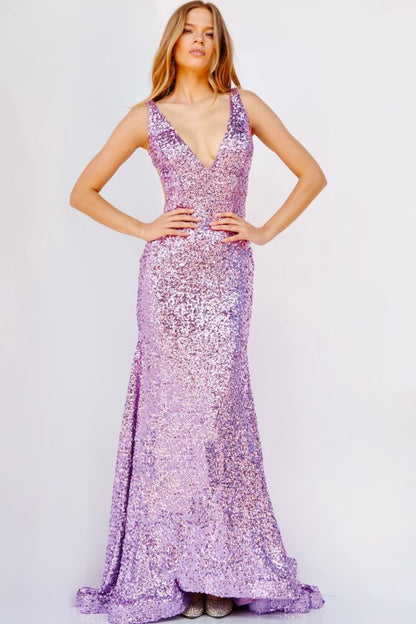 Jovani Fitted Sequin V Neck Gown 23079