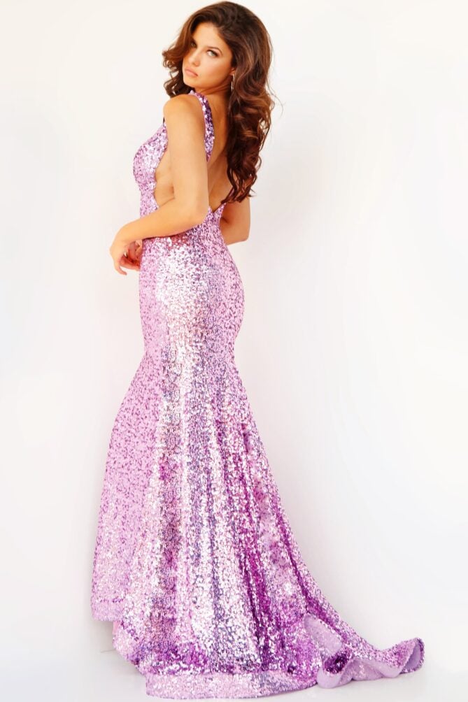 Jovani Fitted Sequin V Neck Gown 23079