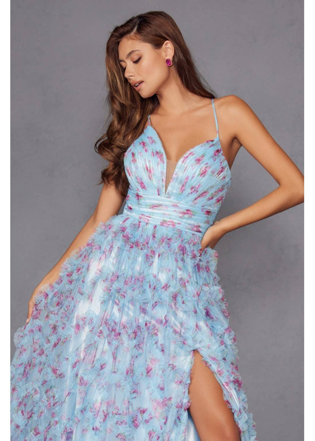 Juliet A-Line Ruffle Print Gown