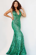 Jovani V Neck Sequin Sheath Gown 24097