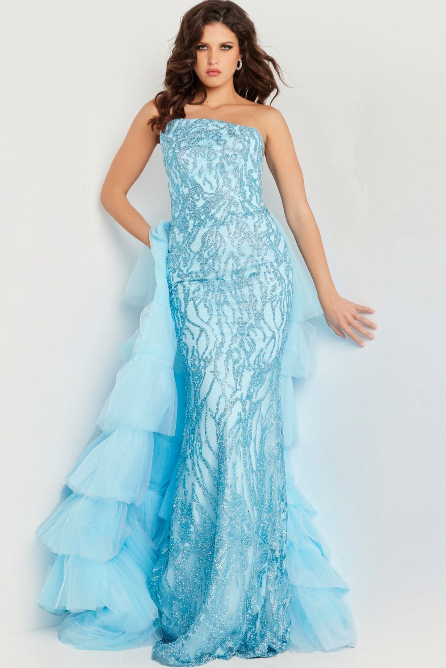 Jovani Column Gown with Tiered Train 26119