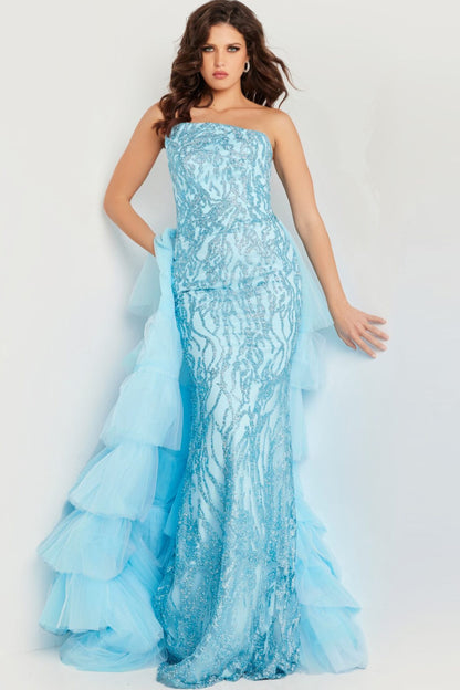 Jovani Column Gown with Tiered Train 26119