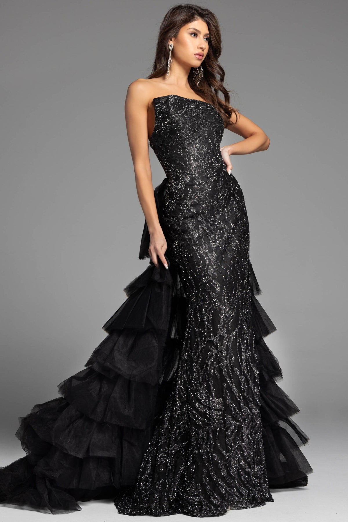 Jovani Column Gown with Tiered Train 26119