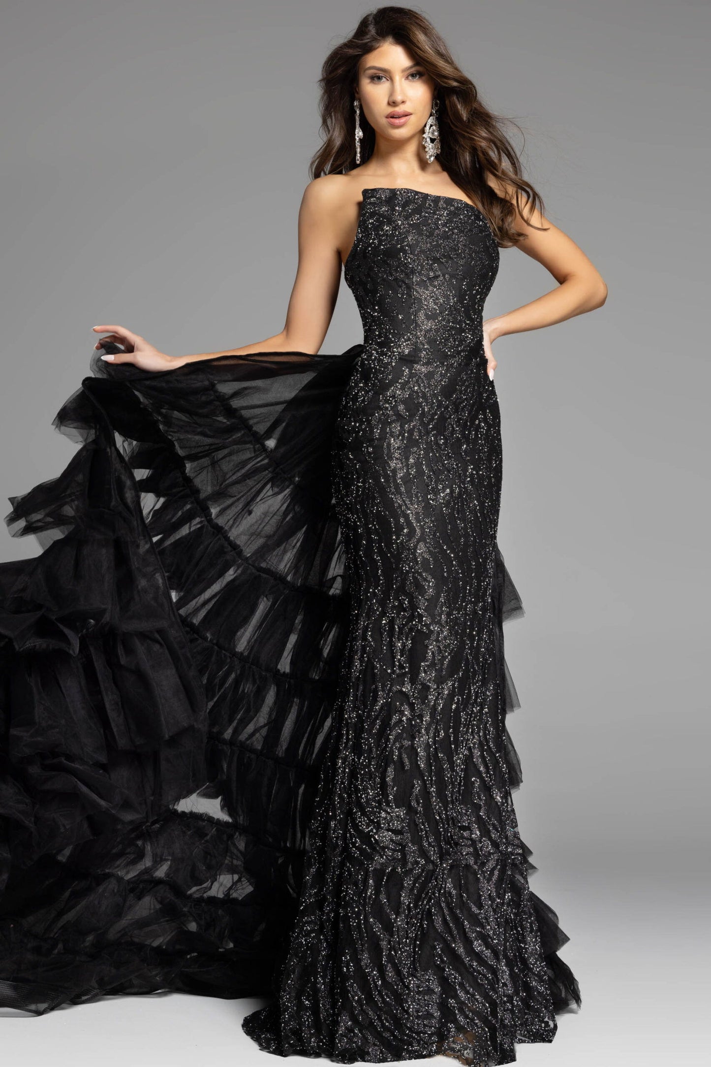 Jovani Column Gown with Tiered Train 26119