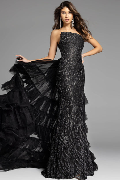 Jovani Column Gown with Tiered Train 26119