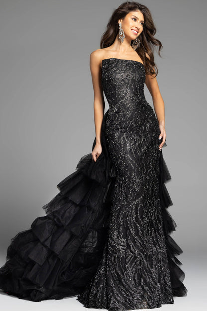 Jovani Column Gown with Tiered Train 26119