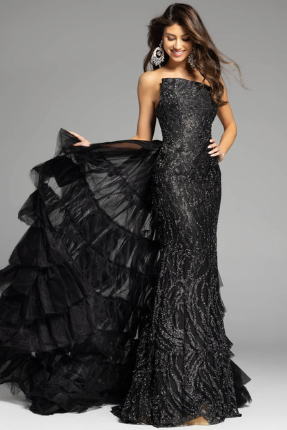Jovani Column Gown with Tiered Train 26119