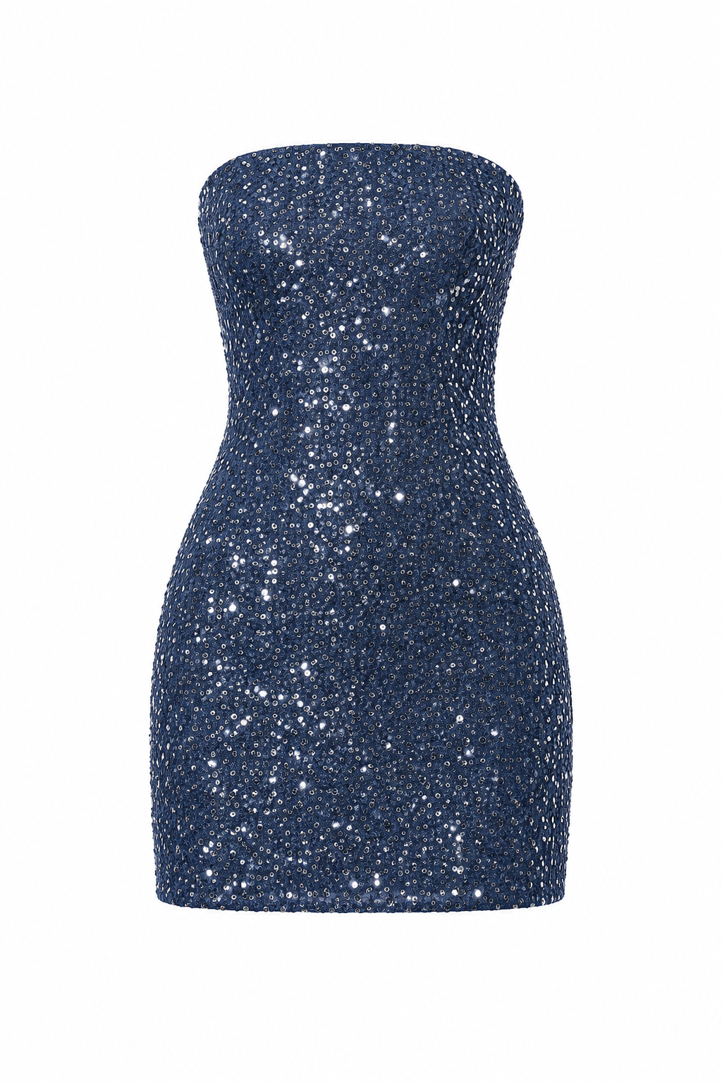Glam Sequin Denim Strapless Bodycon Mini Dress