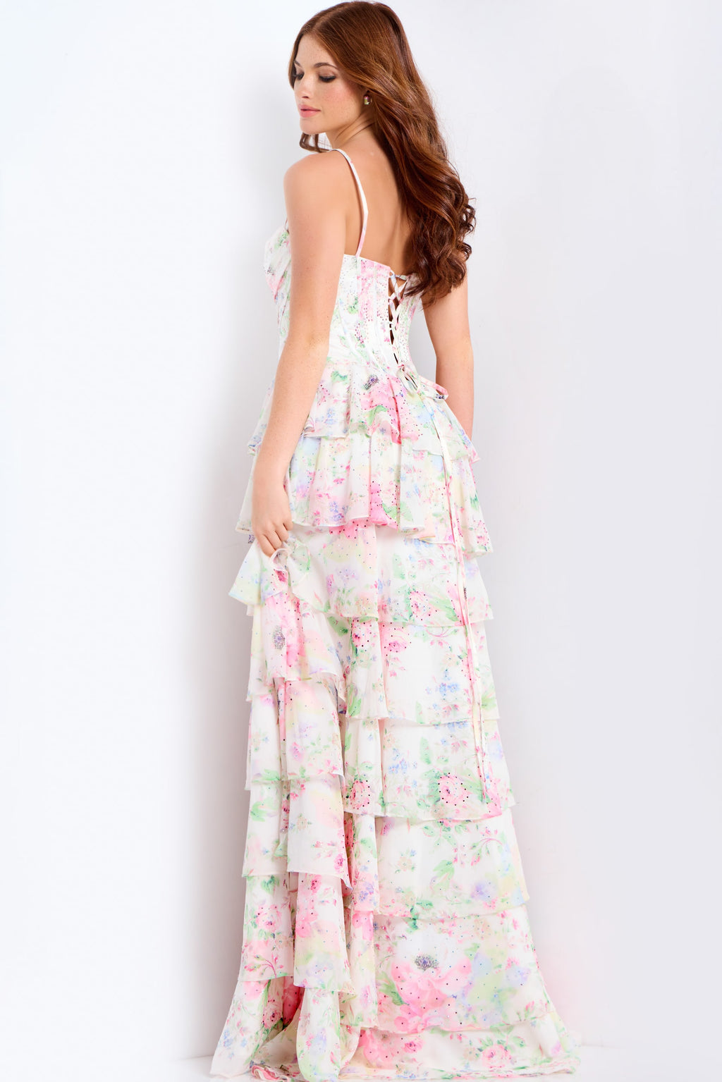 Jovani Floral Tiered A-line Corset Gown 47282