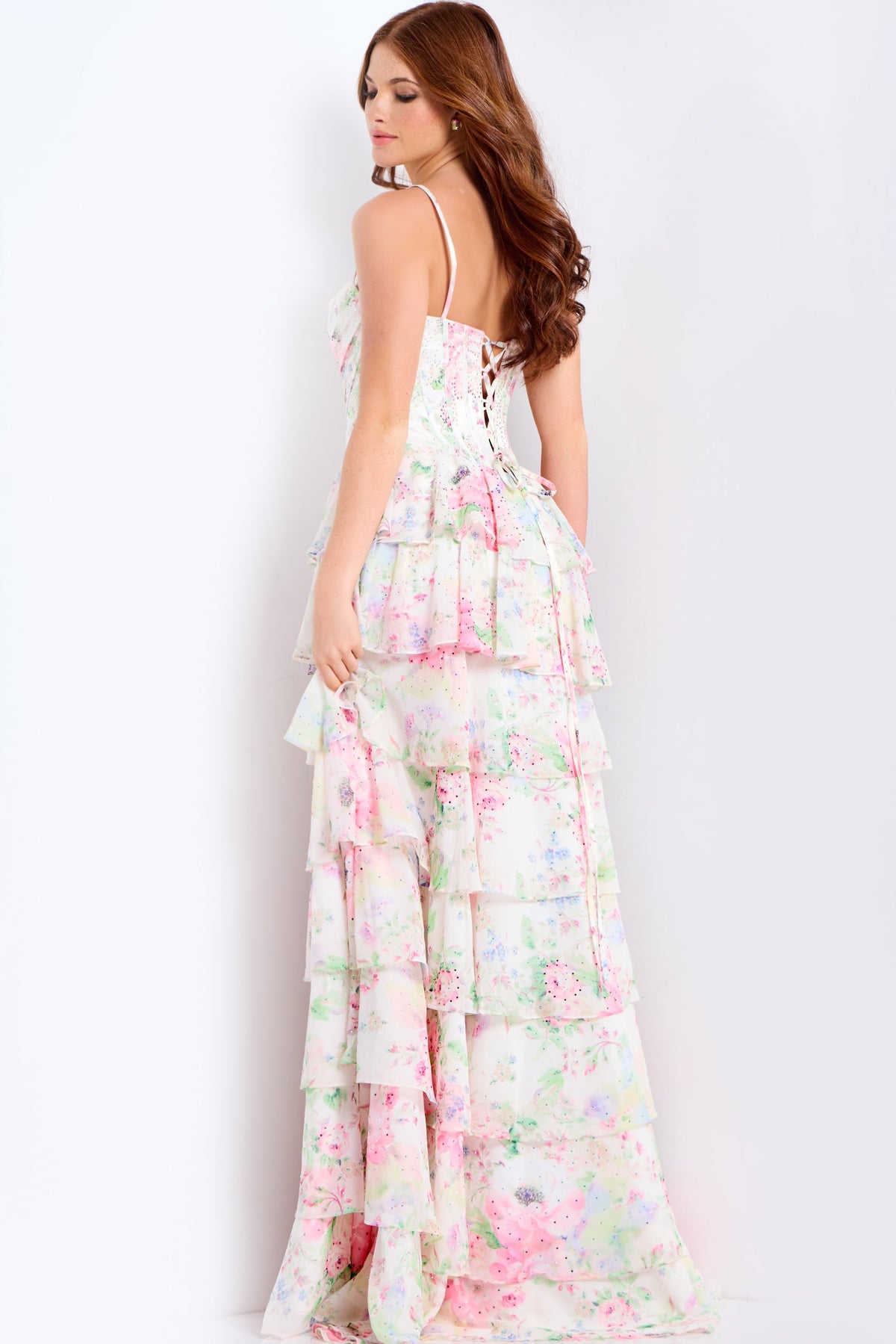 Jovani Floral Tiered A-line Corset Gown 47282
