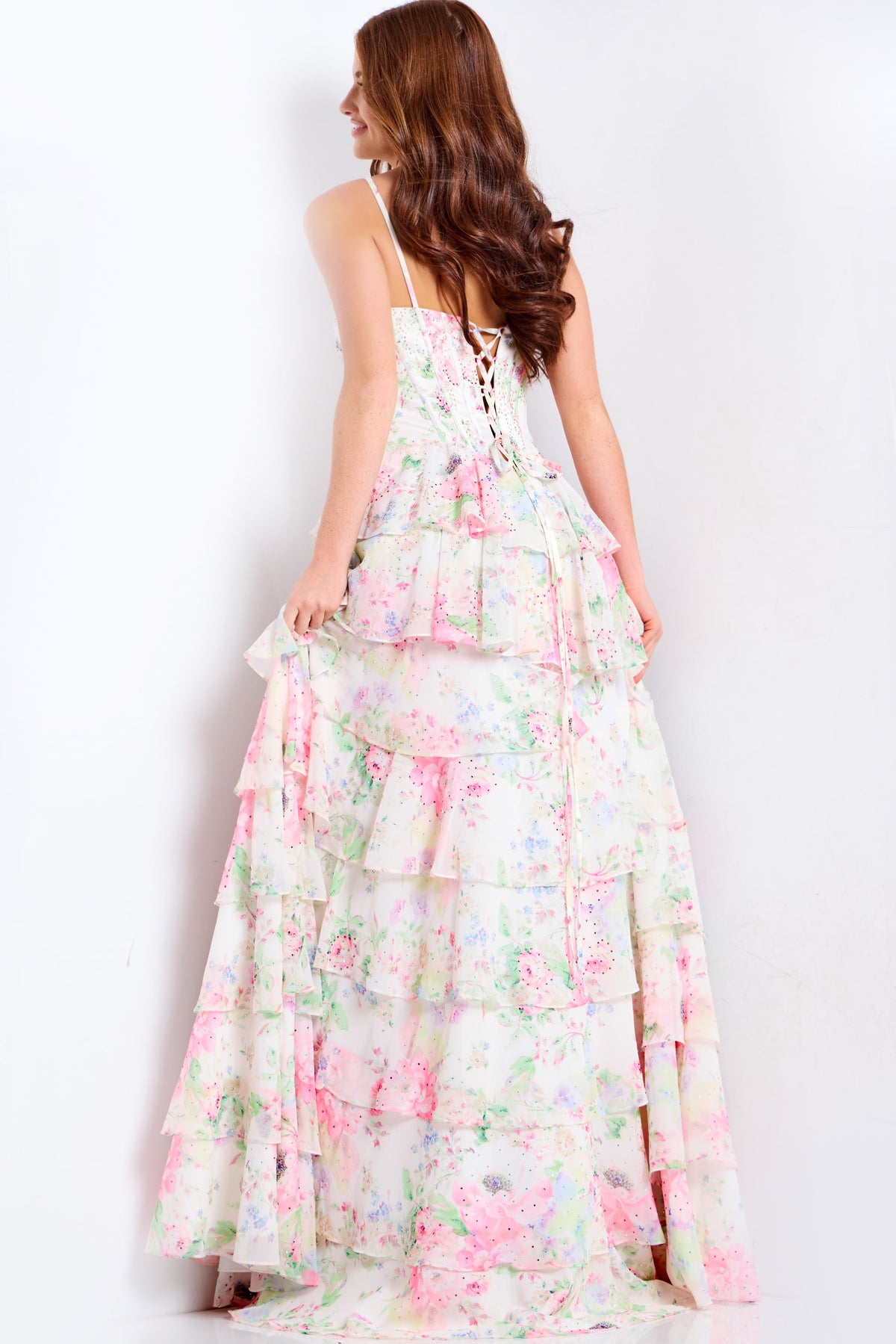 Jovani Floral Tiered A-line Corset Gown 47282