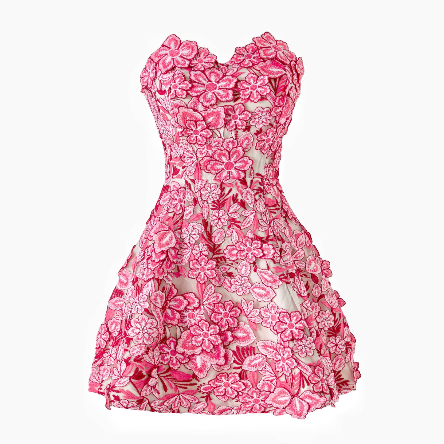 PS19 3D Floral Embroidered Strapless Mini Dress 2026