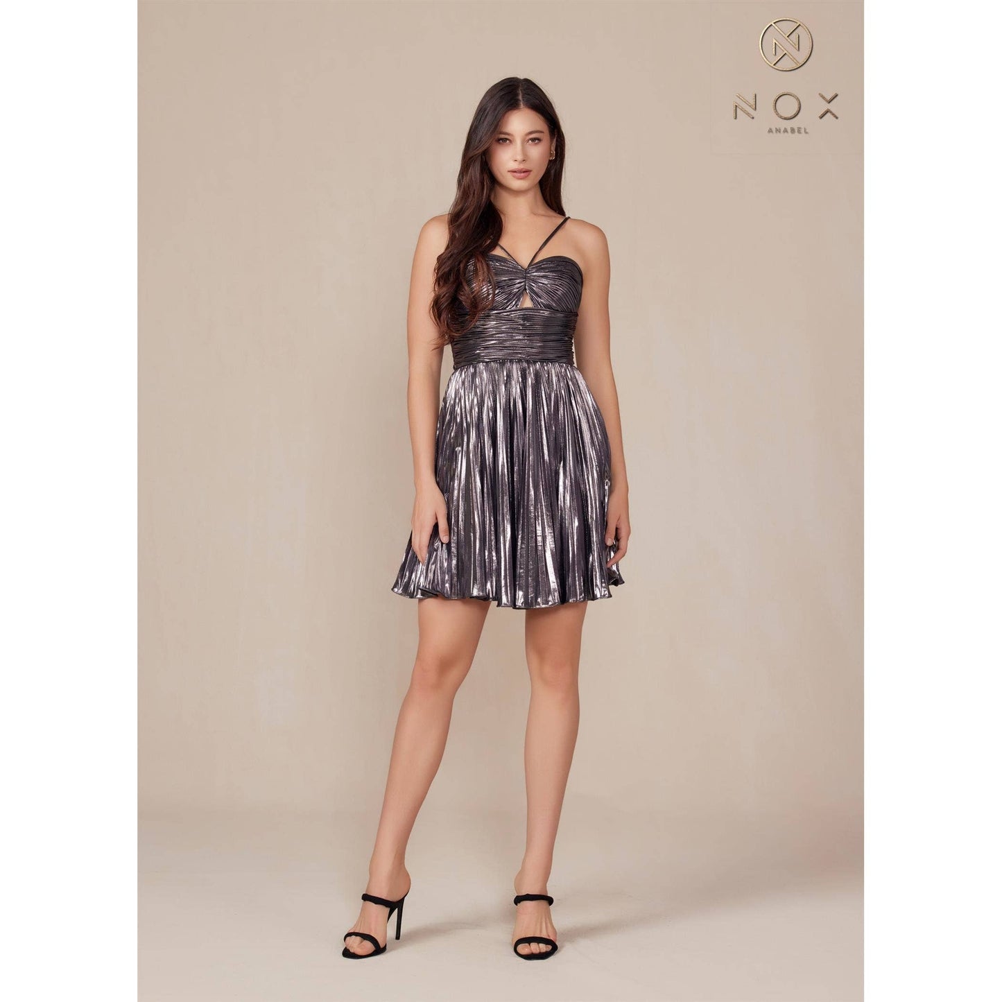 Metallic Pleated Halter Mini