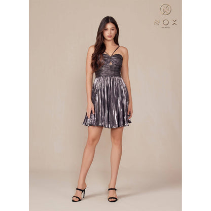 Metallic Pleated Halter Mini