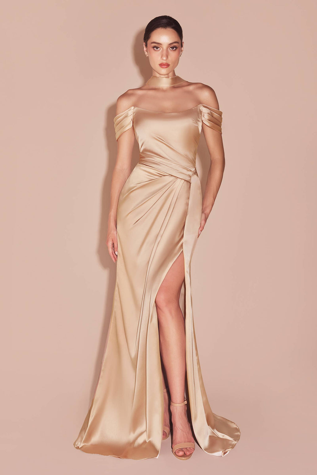 Satin Off-Shoulder Corset Gown
