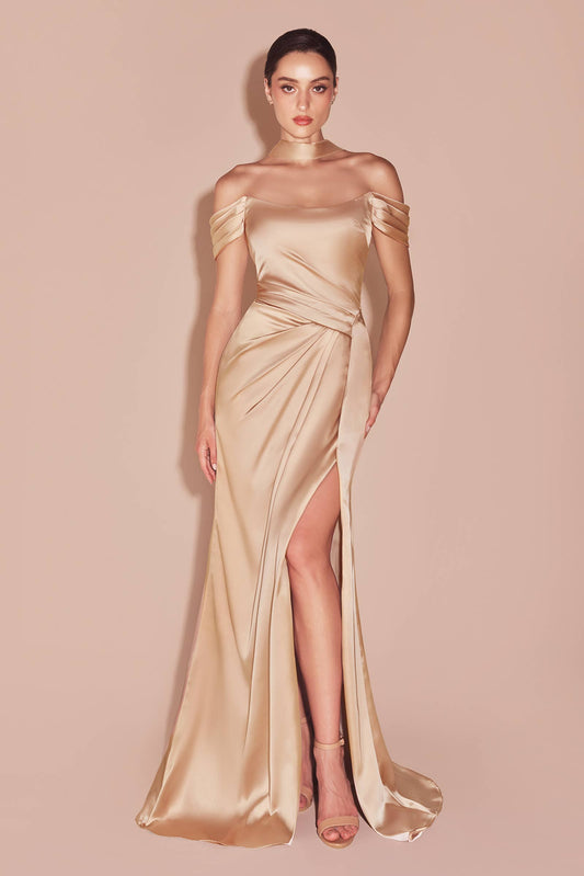 Satin Off-Shoulder Corset Gown