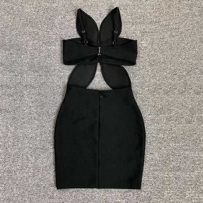 DR759 Noir Petal Cutout Bandage Dress with Sculpted Detail