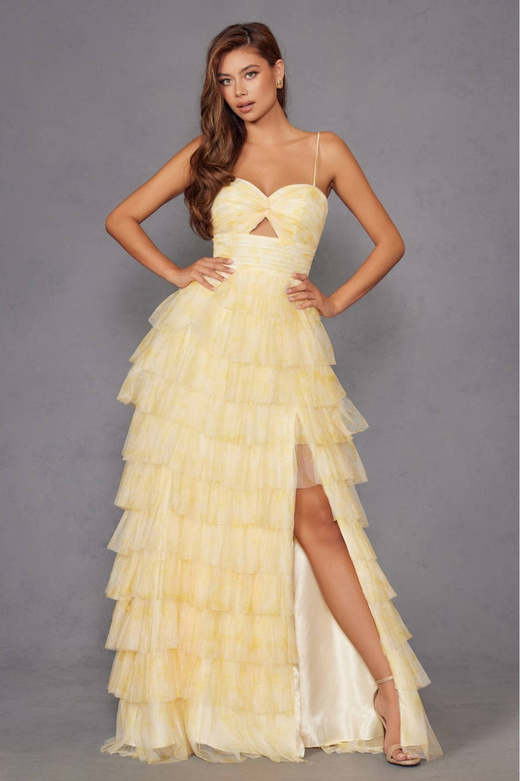 Cut Out Ruffle Tiered Gown JT2508